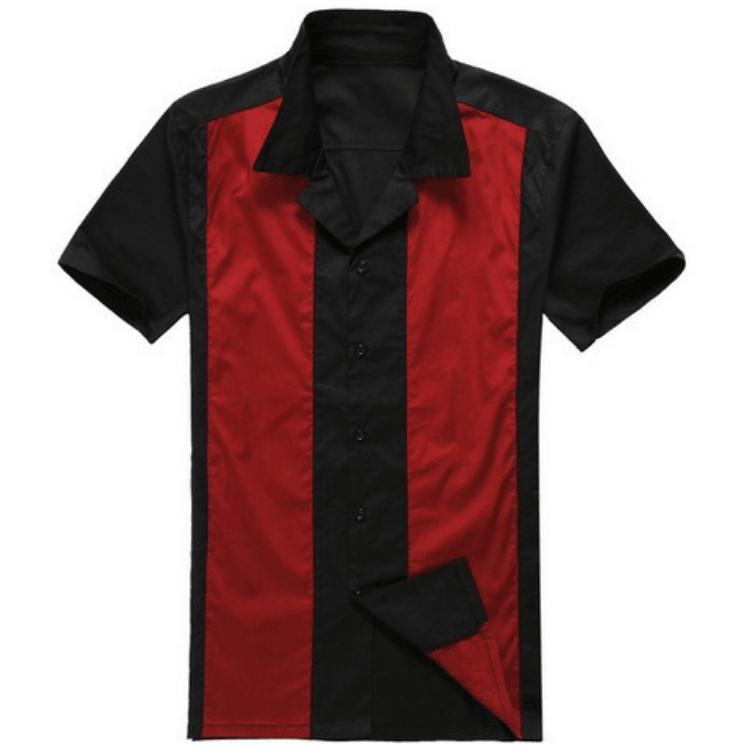 Vintage Style Bowling Shirt Red Twin Panel