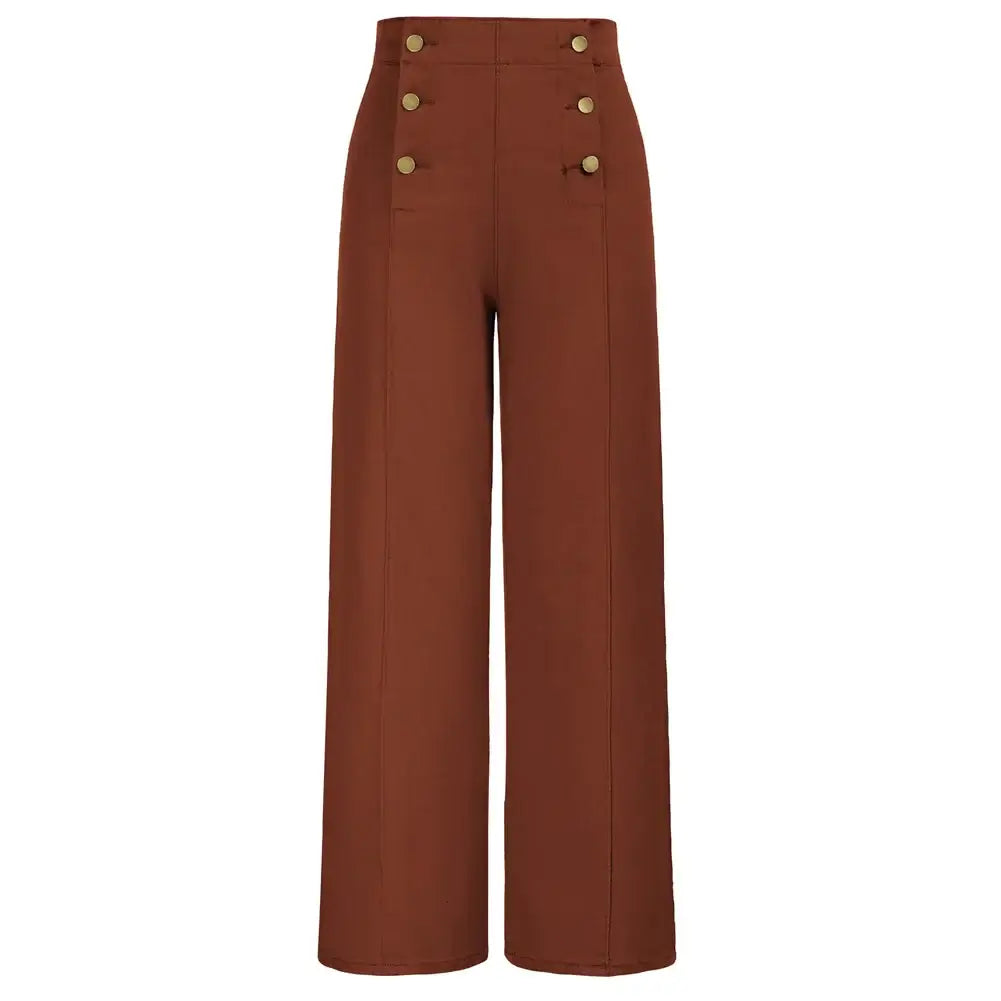 Vintage Wide-Leg Jeans [IN STOCK] in rust color with a high waist and button-up front design.