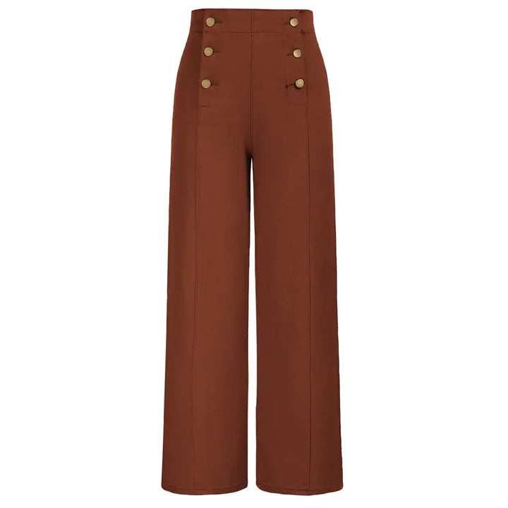 Vintage Wide-Leg Jeans [IN STOCK] in rust color with a high waist and button-up front design.