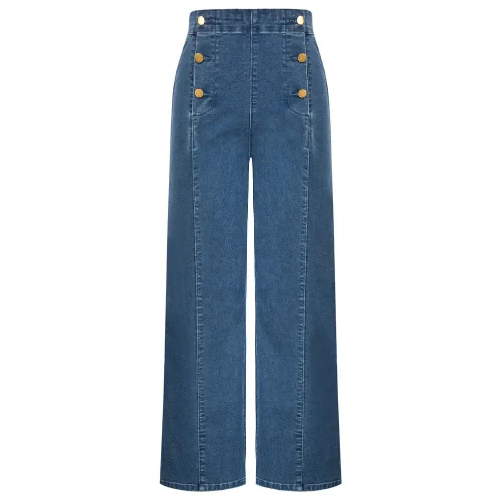 Vintage Wide-Leg Jeans [IN STOCK] featuring a high-waisted design and button-up front for classic vintage style.