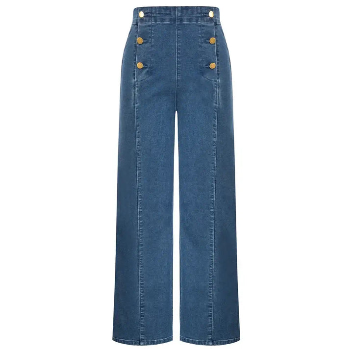 Vintage Wide-Leg Jeans [IN STOCK] featuring a high-waisted design and button-up front for classic vintage style.