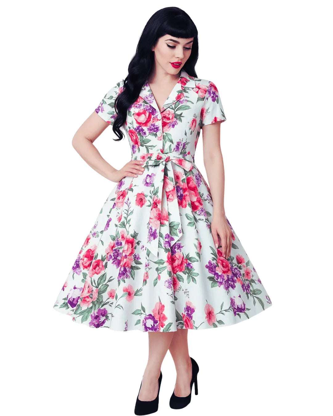 White Floral Vintage Swing Dress - Poison Arrow Retro White Floral Vintage Swing Dress - Poison Arrow Retro