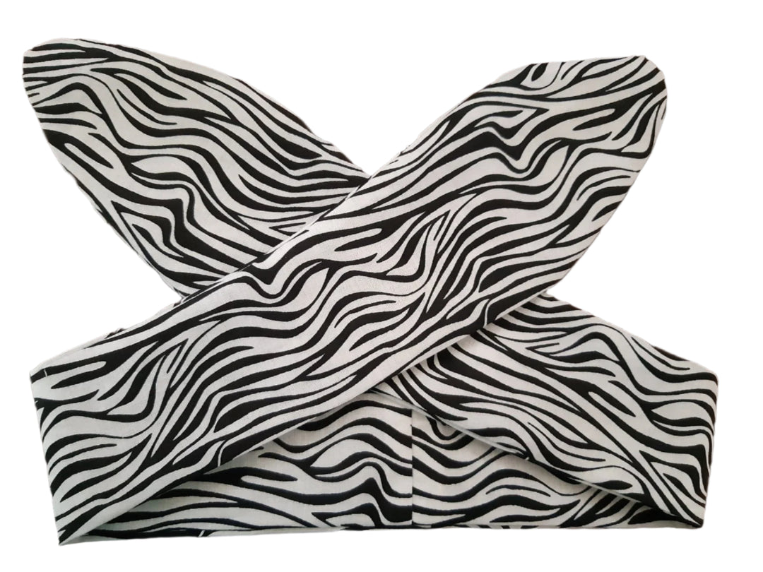 Zebra print rockabilly hair tie, handmade in Australia, perfect for stylish hairstyles.