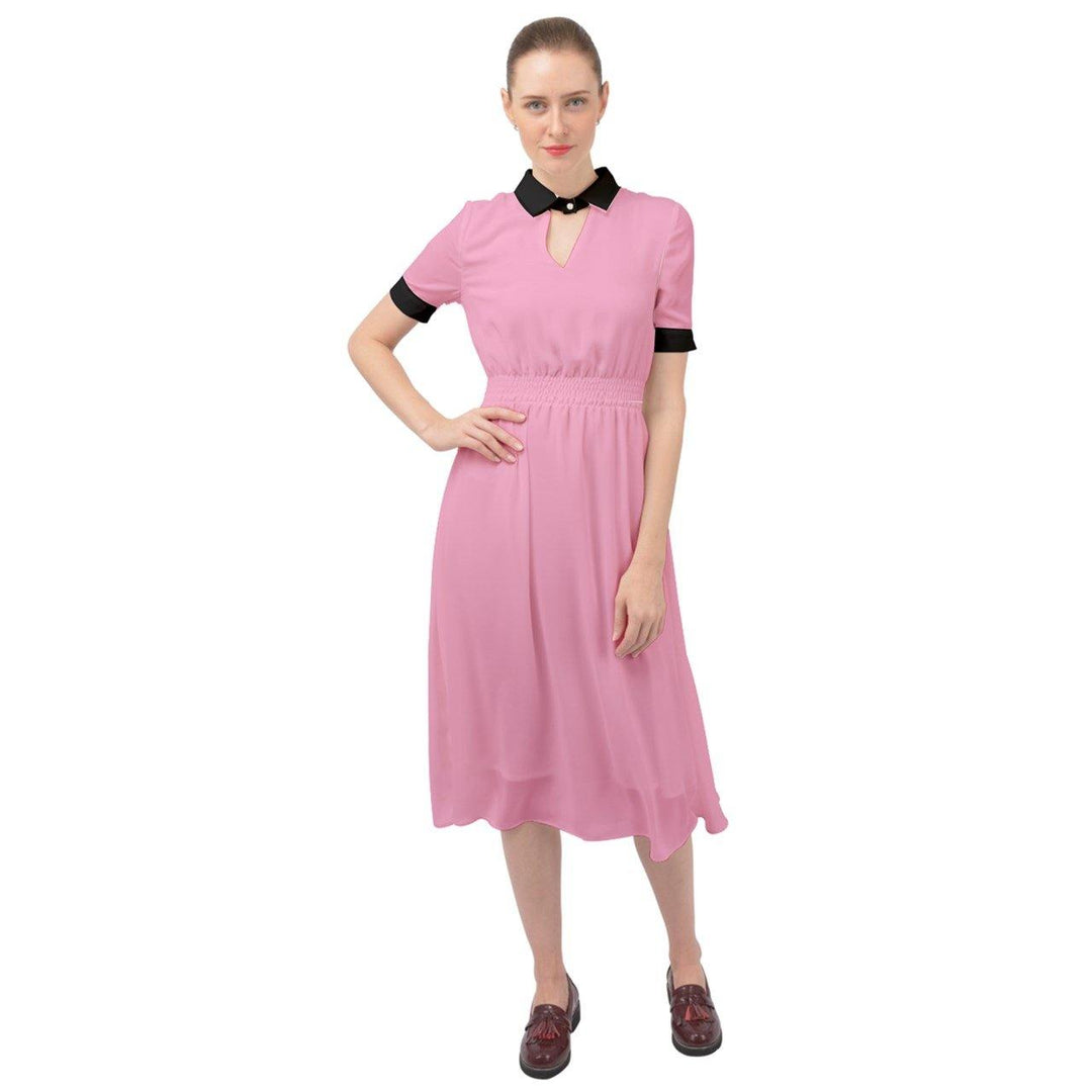 AVA 1940s Vintage Keyhole Neckline Dress Pink/Black