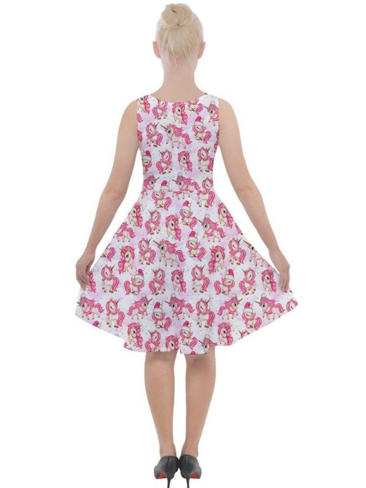 CHRISTMAS UNICORNS Knee Length Skater Dress With Pockets