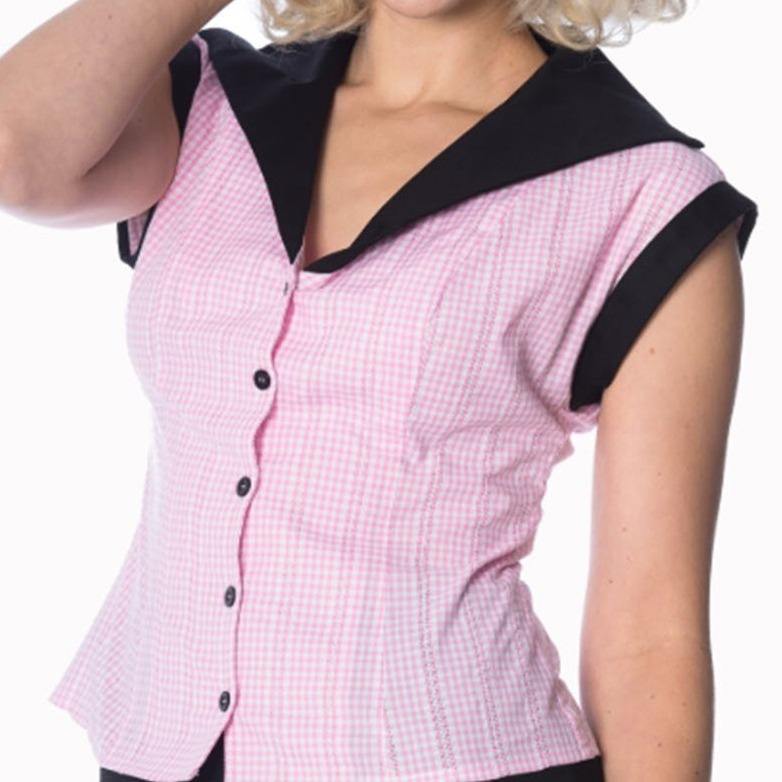GREASE PINK GINGHAM ROCKABILLY BLOUSE