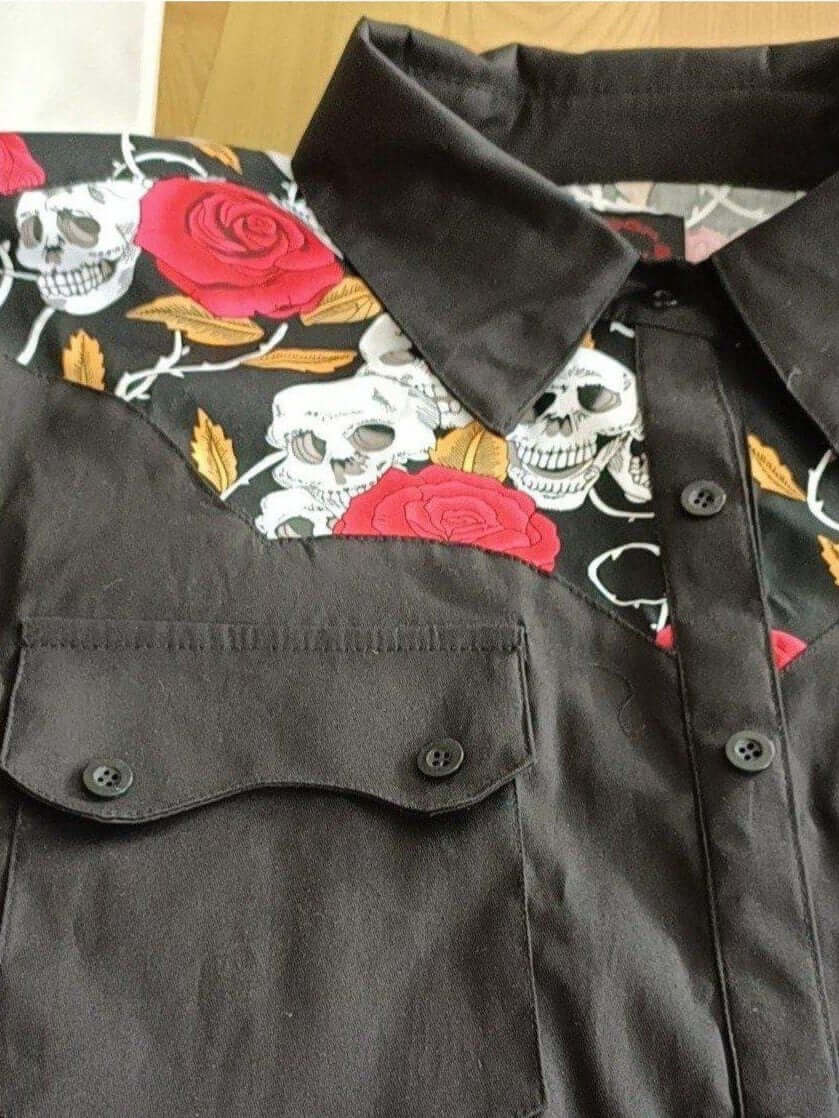 Men's Vintage Cowboy Shirt Skulls Roses Design
