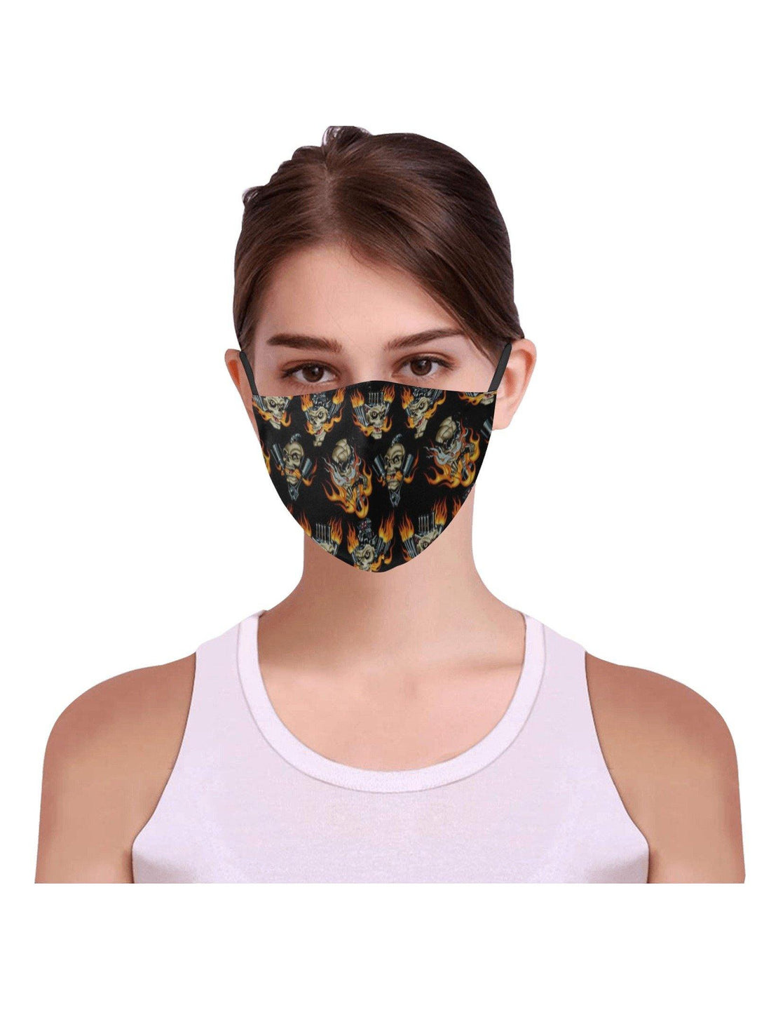 REUSABLE FACE MASKS WITH FILTERS - FLAMING SKULLS & PISTONS