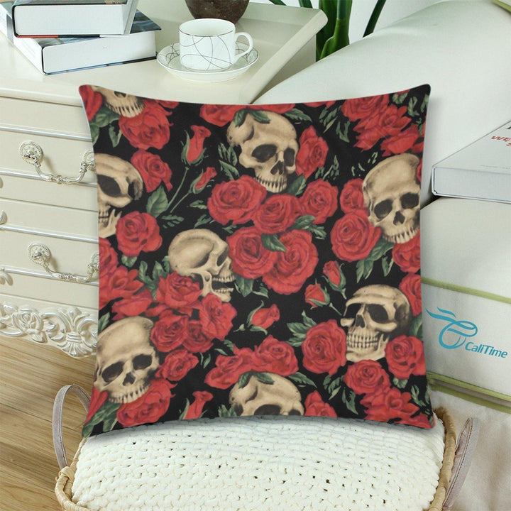 Skulls & Roses Throw Pillow Cover 18"x 18" (Twin Sides) (Set of 2)