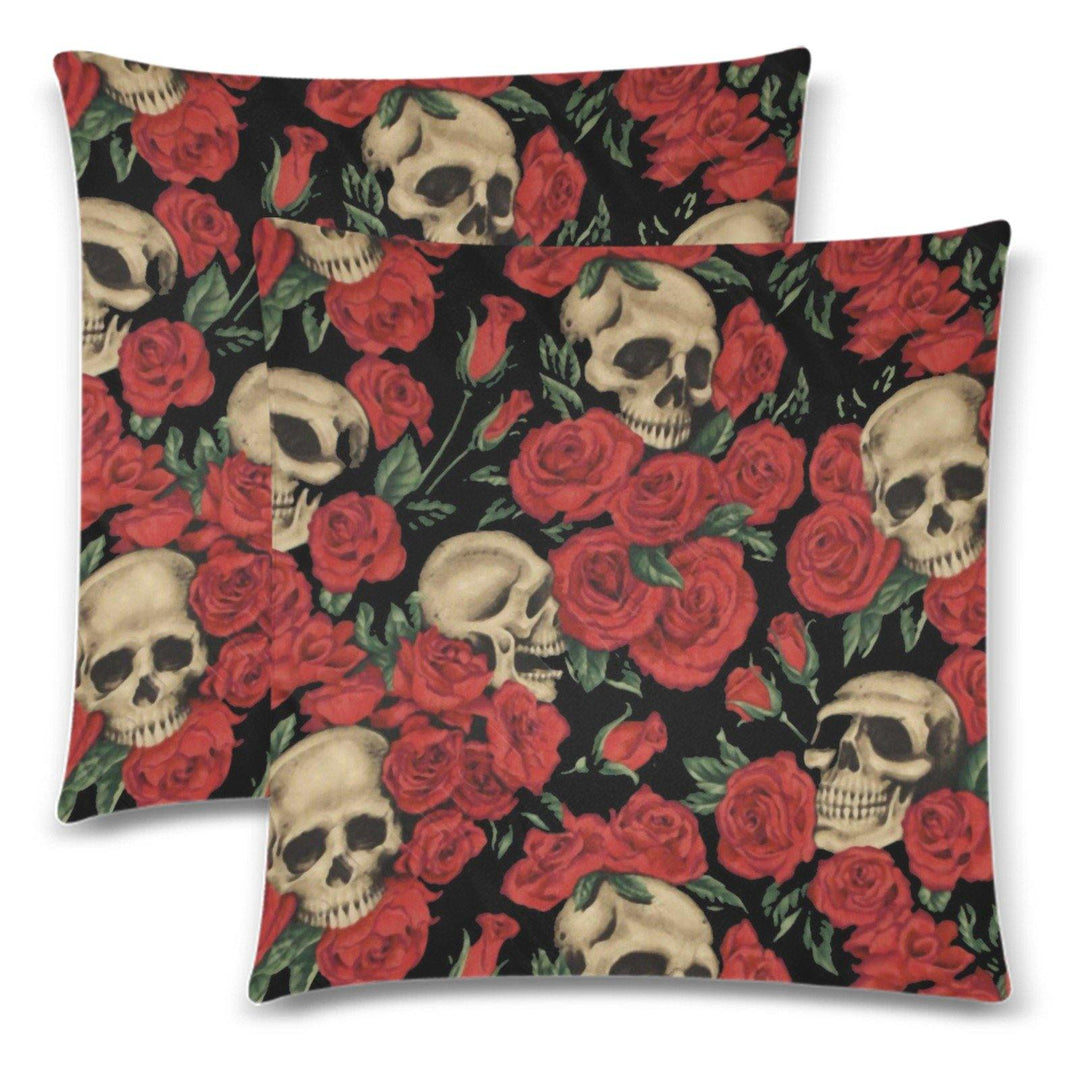 Skulls & Roses Throw Pillow Cover 18"x 18" (Twin Sides) (Set of 2)