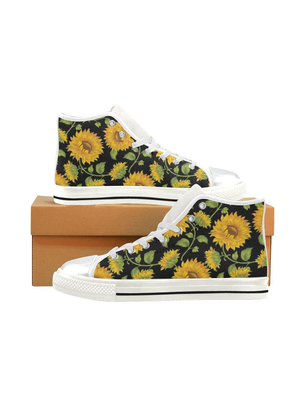 SUNFLOWERS BLACK High Top Canvas Kid's Shoes