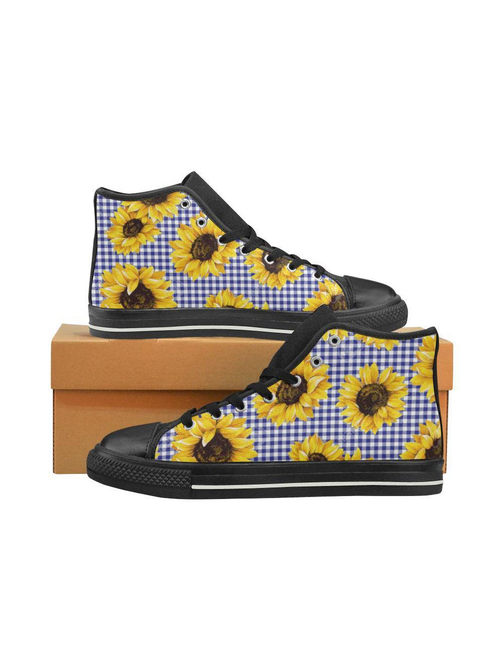 SUNFLOWERS GINGHAM High Top Canvas Kid's Shoes