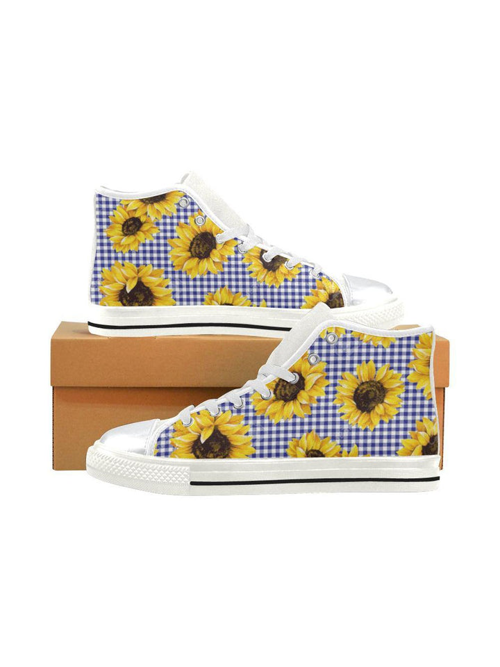 SUNFLOWERS GINGHAM High Top Canvas Kid's Shoes